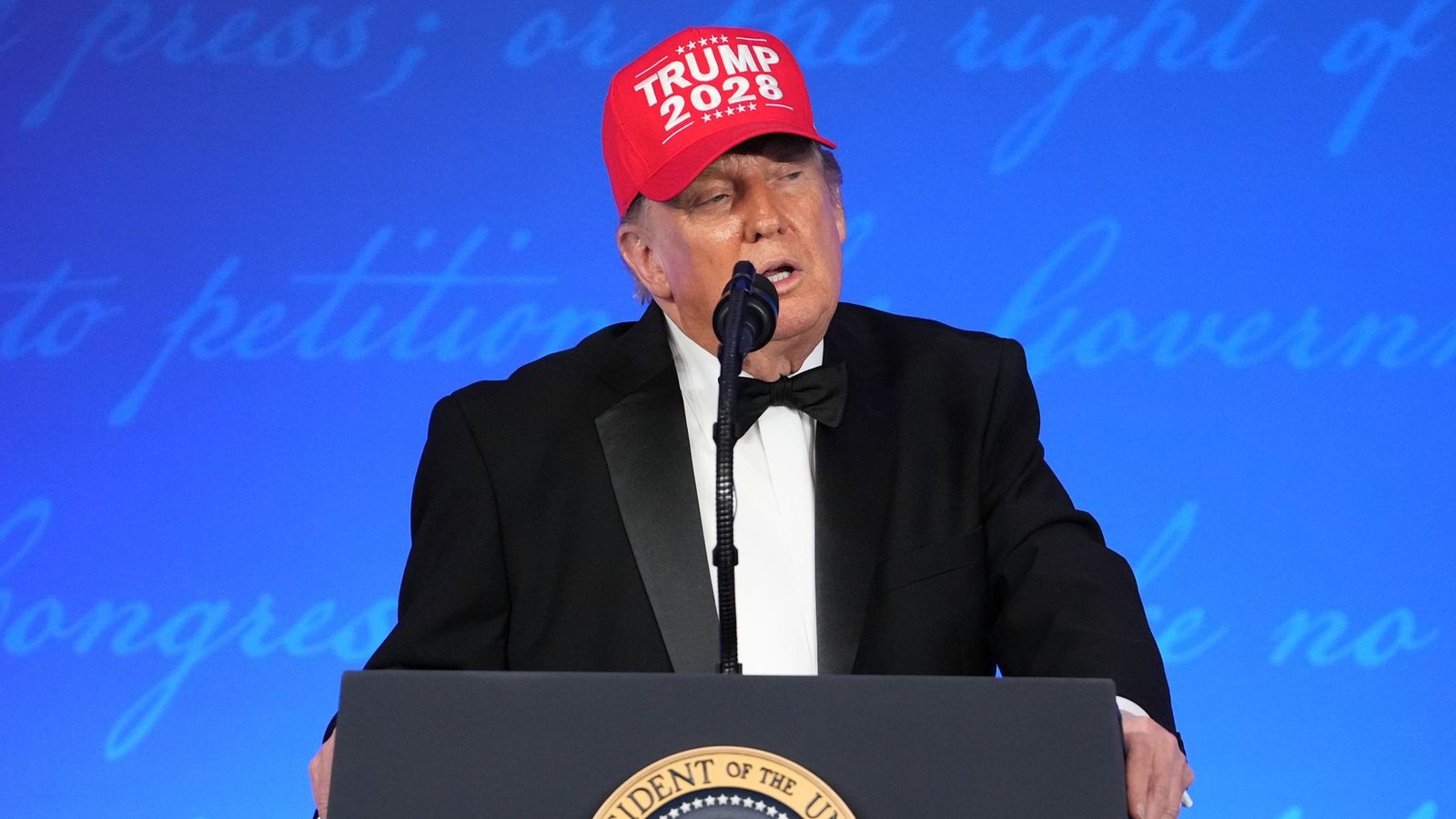 Trump mixes jokes with jibes at press dinner – and says he’ll run for president again